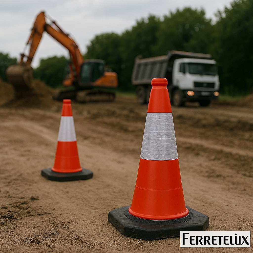 FERRETELIX 4 Unités Cône de Signalisation 75 cm avec Base en Caoutchouc Réfléchissante