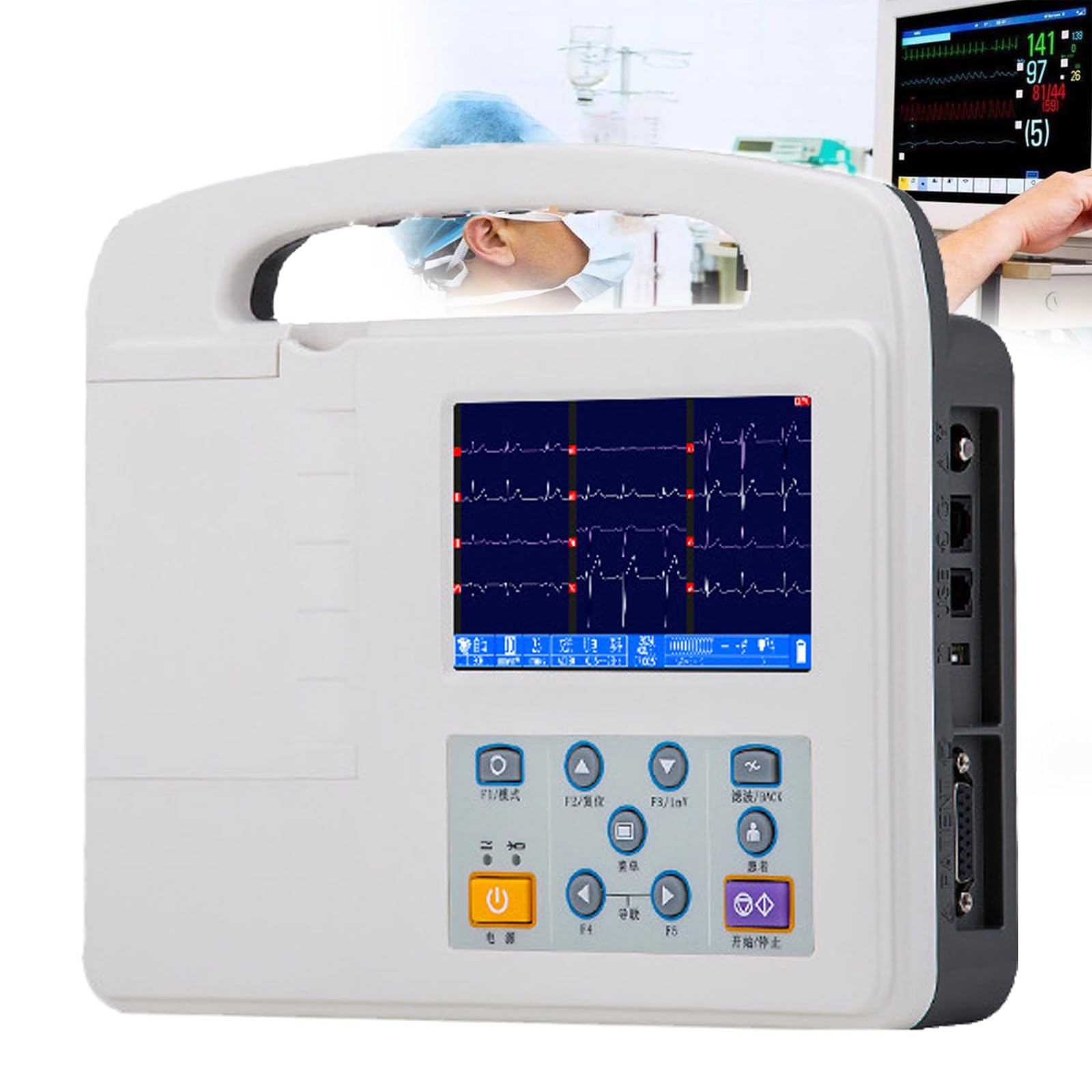 Elettrocardiografo, Monitor Cardiaco Portatile, Monitor ECG a 12 Derivazioni E 3 Canali con Carta per La Stampa, Display LCD per Il Monitoraggio dei Parametri Vitali.