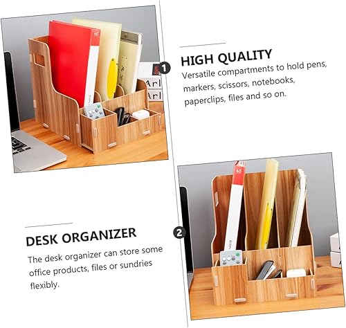 Miniatura 4 de Tofficu Organizador de almacenamiento de escritorio de madera multiusos, estante de archivos creativo para oficina y hogar, diseño de compartimento