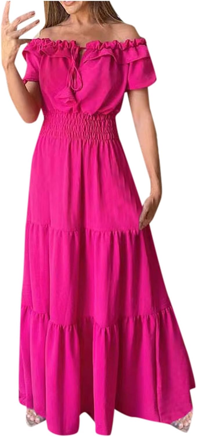 Amazon.co.jp: ファッション 無地 フリル オフショルダー パフスリーブ