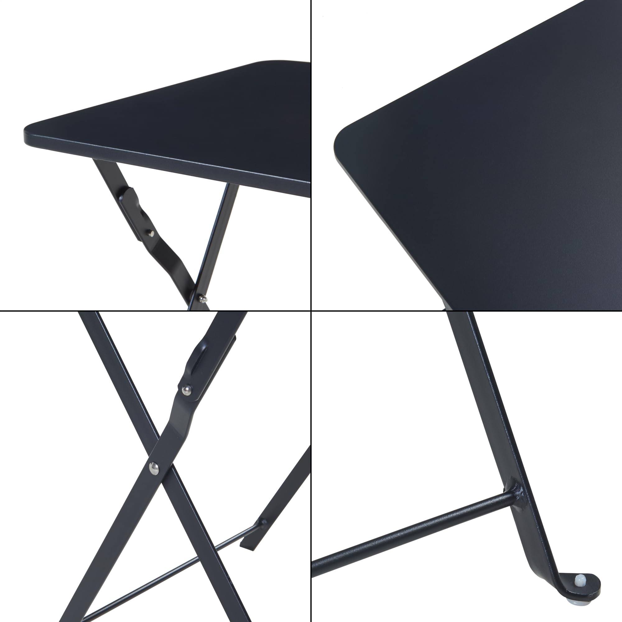 [en.casa] Tavolino Pieghevole da Giardino con Piano Quadrato Tavolo Richiudibile da Campeggio da Esterno Interno 45 x 40 x 40 cm in Acciaio - Nero