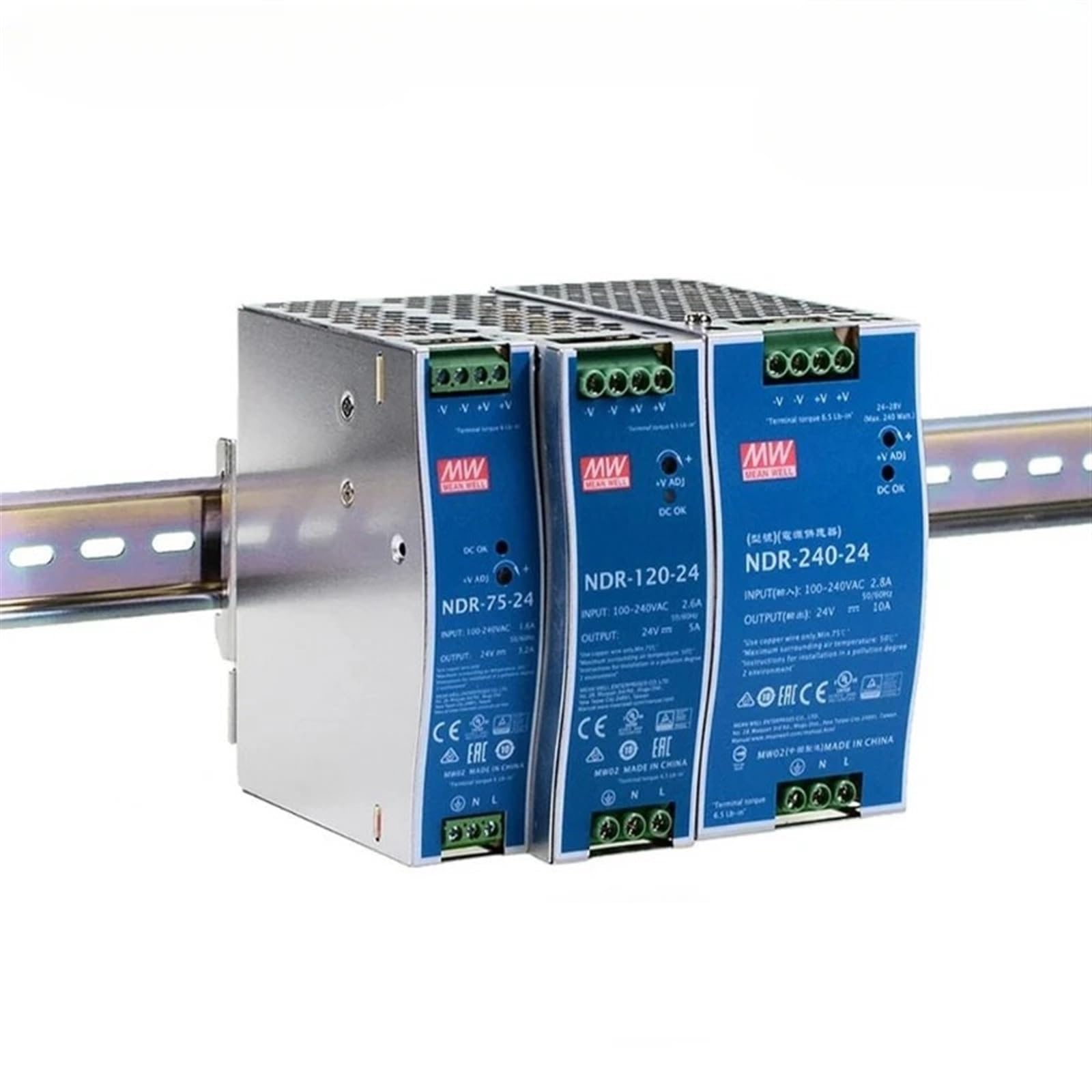Yapolqtnm 24V Rail Mounted Switch Power Supply Ndr-75 120 150 240W-12 24 48V Output Industrial Din(,Ndr-240)