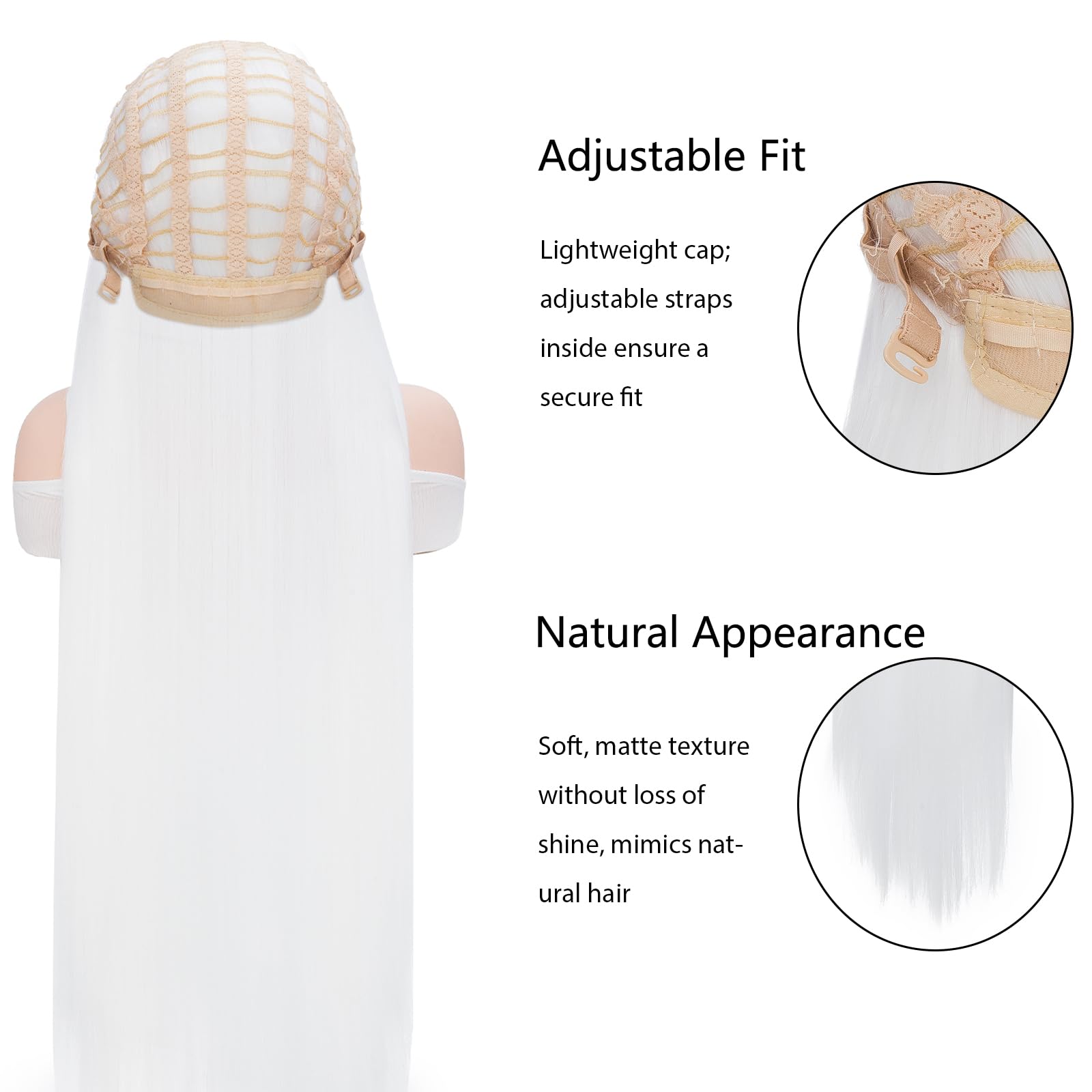 BUYOGET Long White Wigs for Women 40 Inches Straight Wig for Adults Costume Halloween Cosplay Anime Party - Image 3