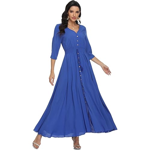 Summer Floral Print Maxi Dress Women Button Up Split Long Flowy Bohemian Beach Party Dresses