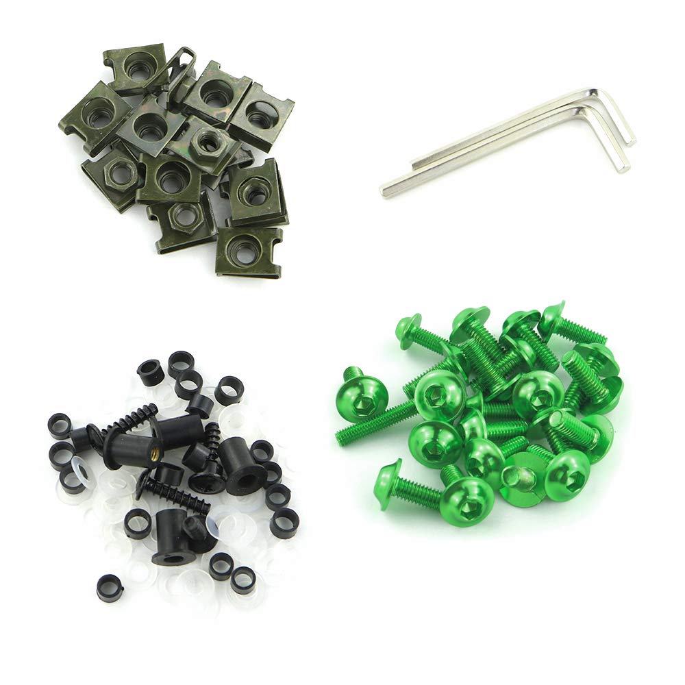 Xitomer Kits de boulons de carénage universels de rechange Fixations compatibles avec SV650, CBR600RR, XSR700, Z650 /Z750/Z800/ Z1000/ZX-6R / ZX-10R / ZX-14, RSV4 (Vert)