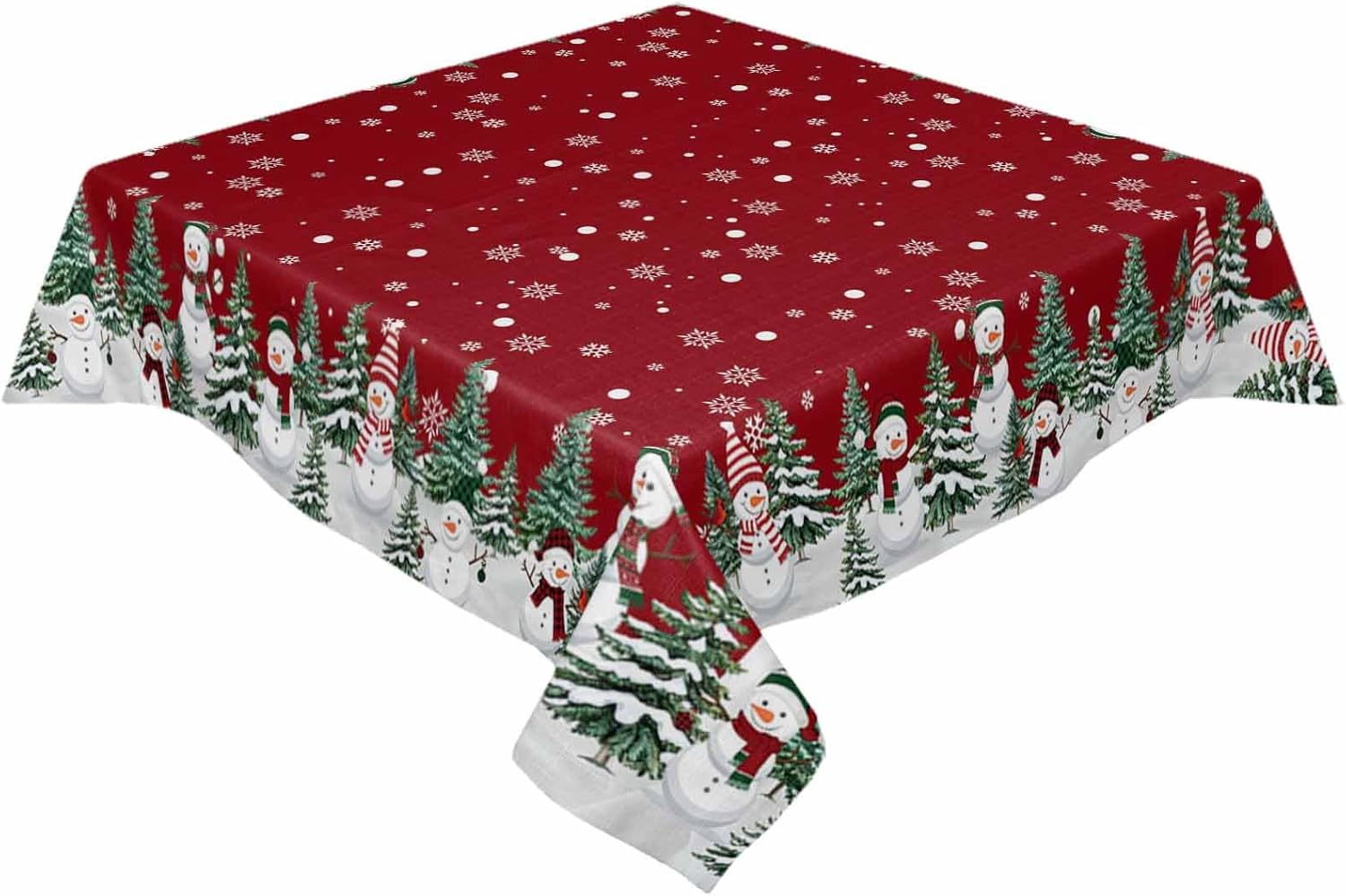 Christmas Snowman Table Cloth Waterproof, Xmas Tree Winter Snowflake Tablecloths Outdoor Picnic Table Cover, Red Decorations Table Cloth Washable Square Tablecloth for Dining/Coffee/Party 54"x54"