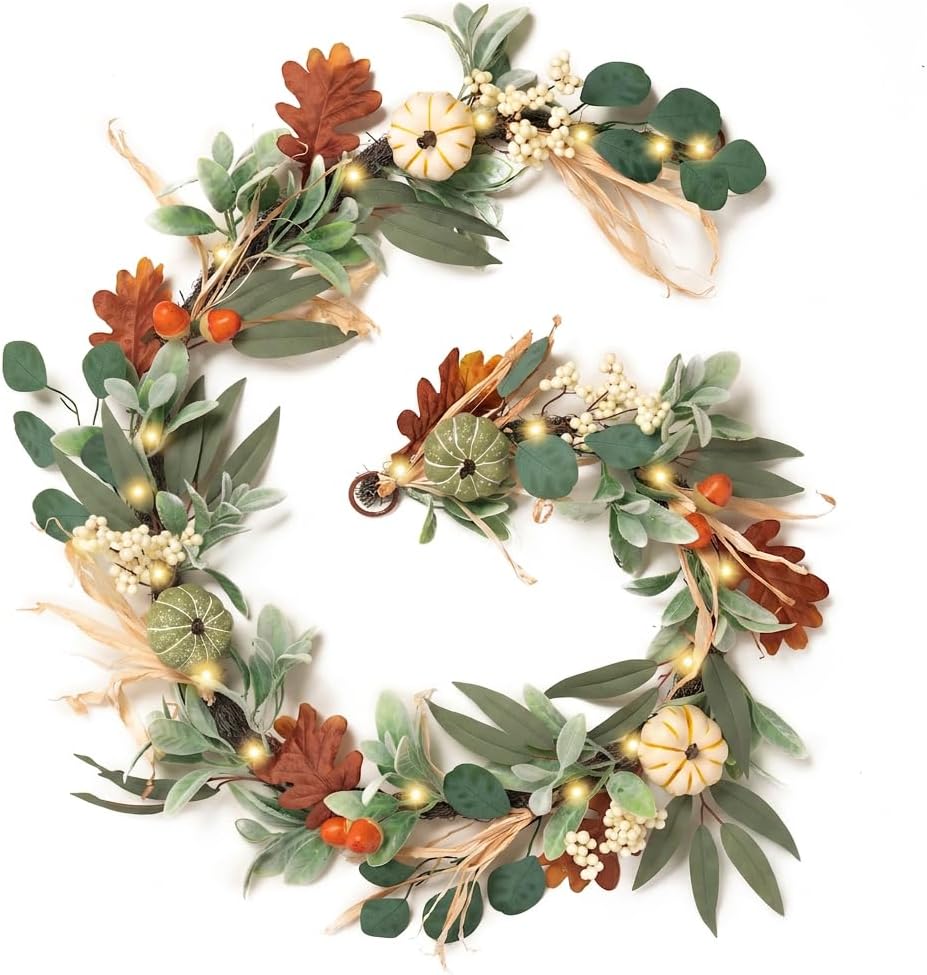 Valery Madelyn 6ft Fall Garland for Mantle with Pumpkins