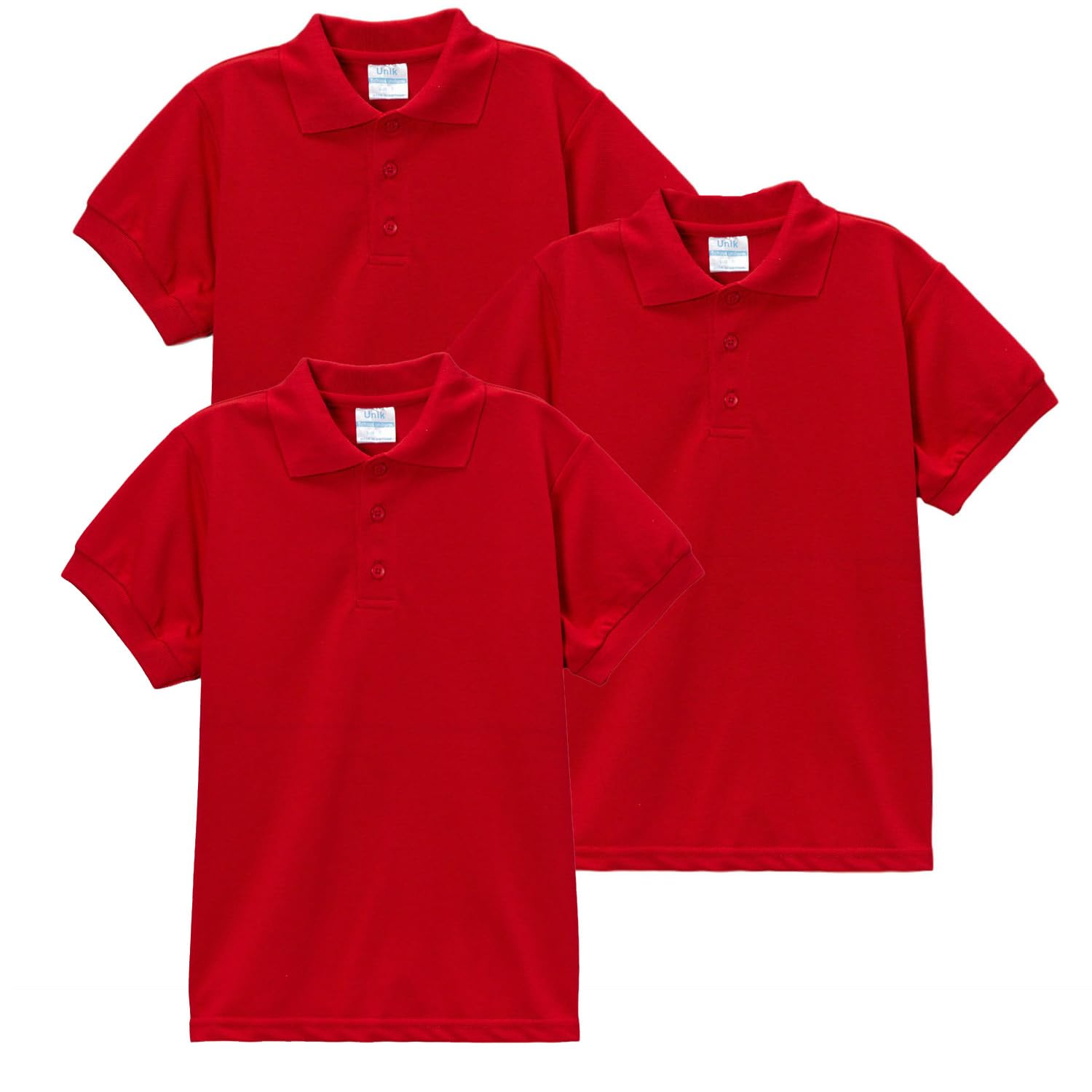 unik Boy's Premium Quality Pique Polo Uniform Shirt Short Sleeve White Sky Blue Navy Hunter Green Burgundy Black Red