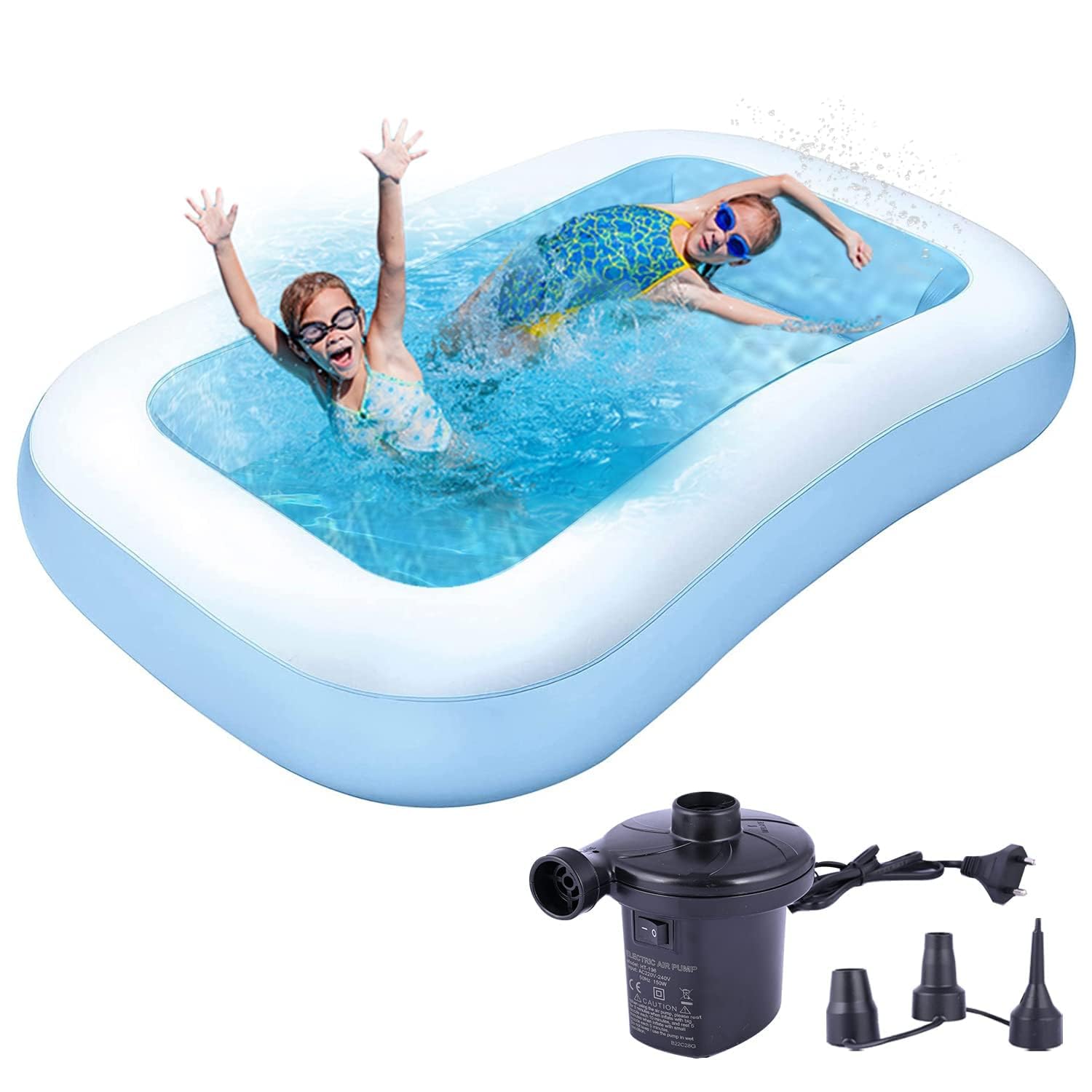 NISHIV Bath tub for Baby Inflatable Rectangular Pool 5.6ft Baby Bath tub Baby Pool Colorful Kiddie Pools Bath Tub for Kids Water Swimming Splash Pool with Electric air Pumps