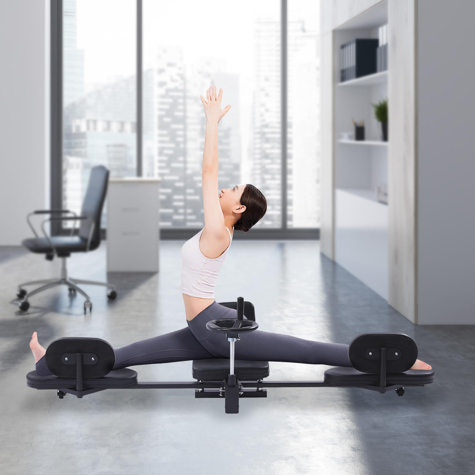 Esparcidor de piernas de 180° – Estirador profesional de piernas con manivela giratoria y almohadilla de poliuretano para yoga, artes marciales, danza y fitness – Entrenador de estiramiento de piernas