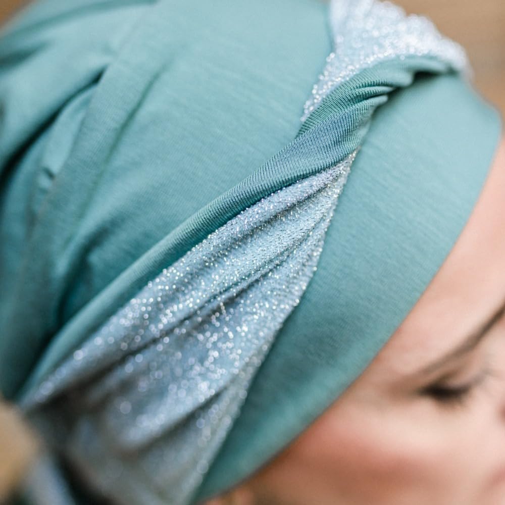 CAREBELL Turban Oncologique Smooth Gala Mint Femme - Foulard chimiothérapie avec rubans, bambou doux respirant sans couture, bonnet Alopécie réglable et léger
