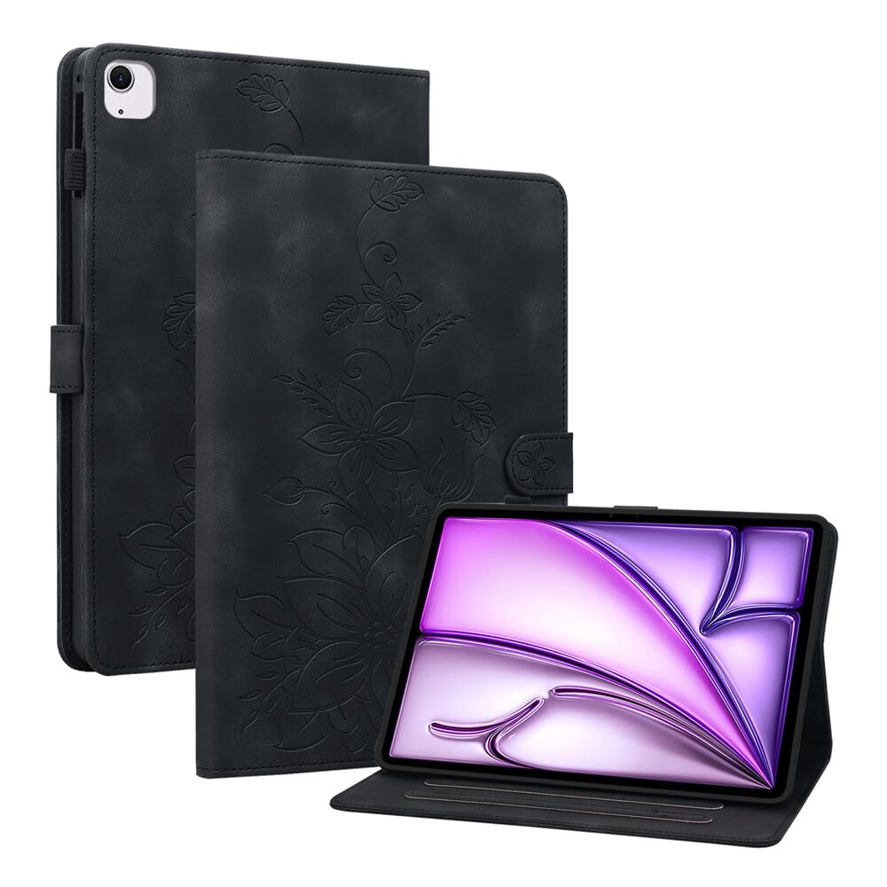 Generic Étui compatible avec iPad Air 3e génération 10.5 2019 (couleur : noir) étui à rabat en cuir intelligent à motif floral résistant aux chocs