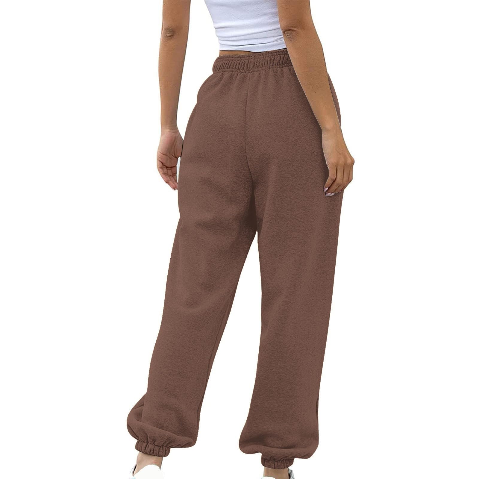 Pantaloni da jogging da donna, in cotone, caldi, a vita alta, larghi