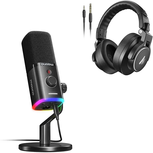 MAONO USB/XLR Dynamic Microphone PD100X + Studio Monitor Mixing DJ Headphones MH700