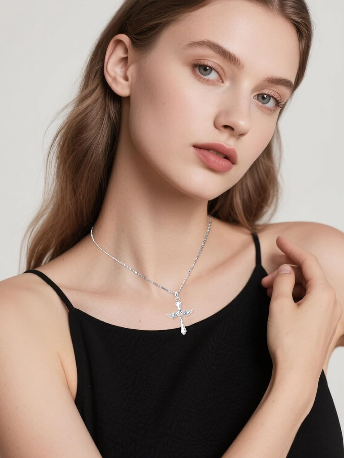 Moissanite Diamond Angel Wings Cross Necklace 14K Gold Plated 925 Sterling Silver Diamond Cross Pendant Necklaces for Women Birthday Christmas Valentines Day Gifts for Her Girlfriend Wife, 18+2 Inch - Image 2