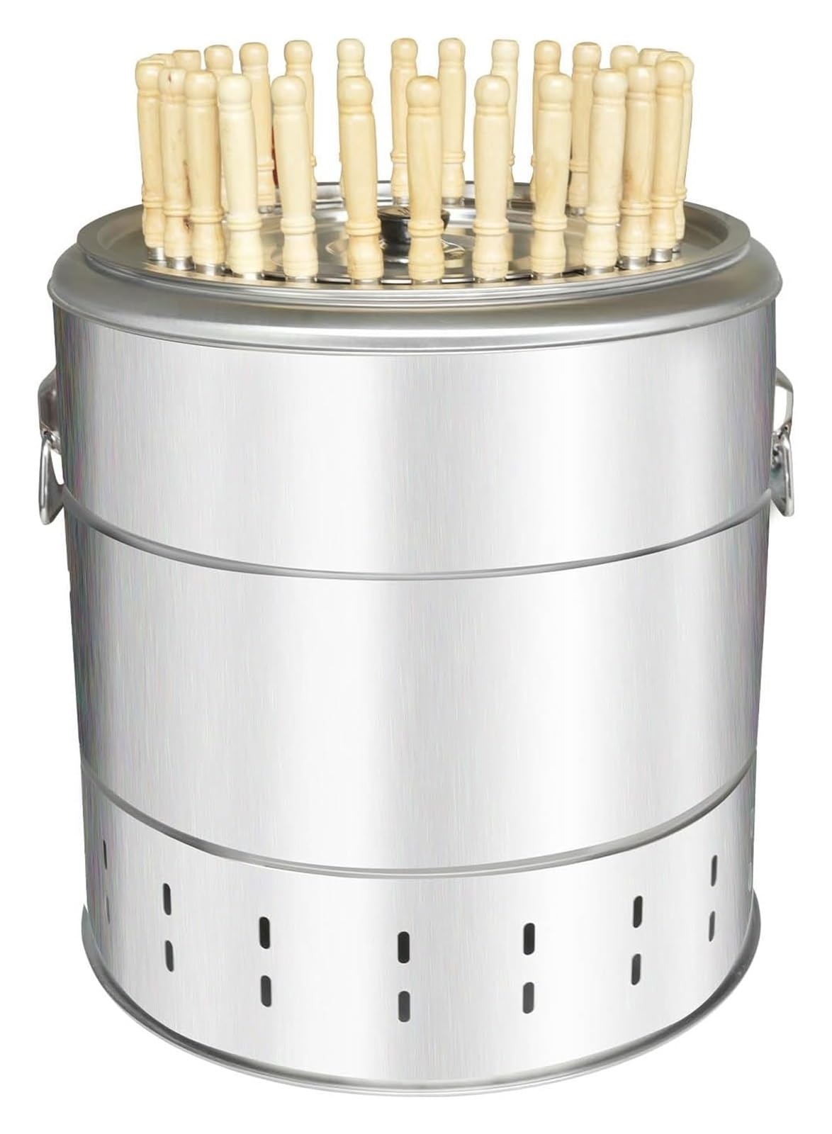 Grill beczka na węgiel drzewny, beczka wędzarnia bezdymny grill wiszący grill z 28 szaszłykami stal nierdzewna węgiel grill piec węgiel drzewny duszony grill beczka duża pojemność przenośna 360°
