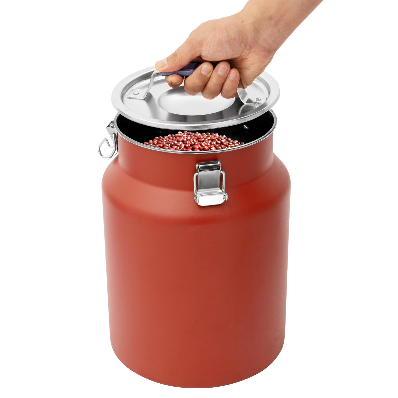 CHUOZI Rice Storage Container, Stainless Steel Airtight Canister 3.2Gal Canisters with Lids Locking Clamp, 12L Bucket Food Containers for Flour Grain Coffee Bean (Red)