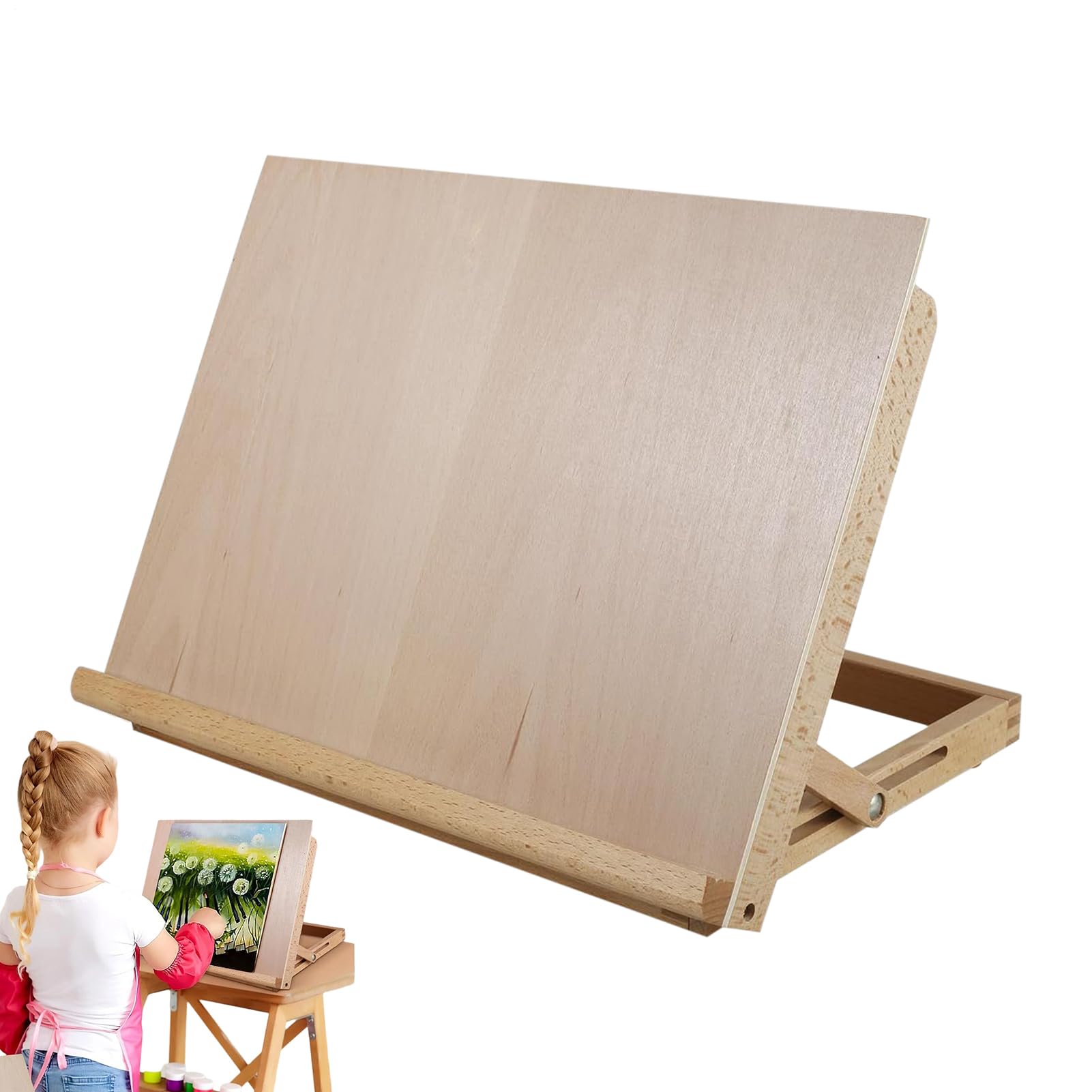 Tabletop Easel - Adjustable Angle for Sketching | Timber Framework with Tilting Support, Portable Desktop Rack, Crafting Equipment for Kids, Teens, Adults and Students