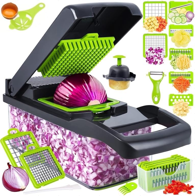 Miniatura 1 de SHUWEICAO Picador de verduras, (16 en 1) Picador multifuncional de alimentos, cortador de verduras de cocina, cortador de verduras con 5 cuchillas,