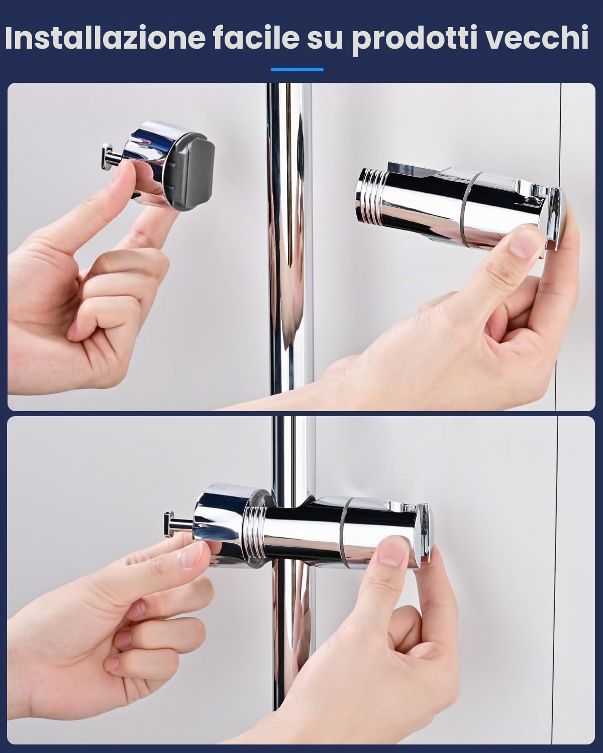 YEAUPE Supporto di Ricambio per Soffione Doccia - Universale Supporto Doccia Regolabile con 2 ganci per asta doccia da 16-28 mm, Porta Doccino, Porta Doccino per Doccia in ABS, Cromato