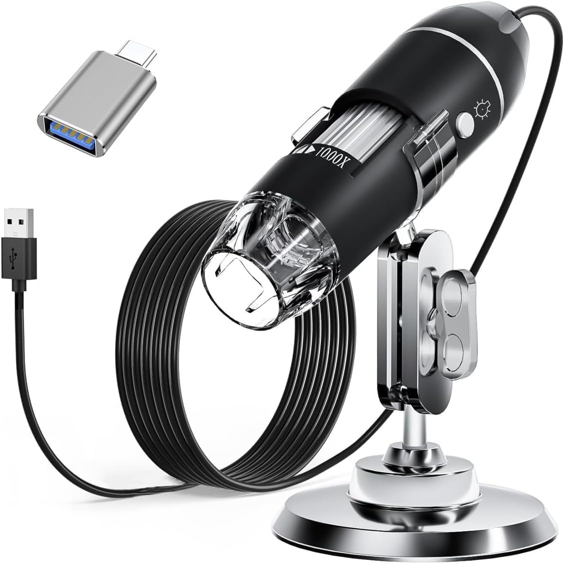 Tobo Digital Microscope 50X-1000X Magnification Endoscope with 2.0MP CMOS, 8 Adjustable LEDs and Stand Holder for Android Smartphone, Tablet, Windows & MacBook OS Computer (Metal Stand) – TD-585IM-13