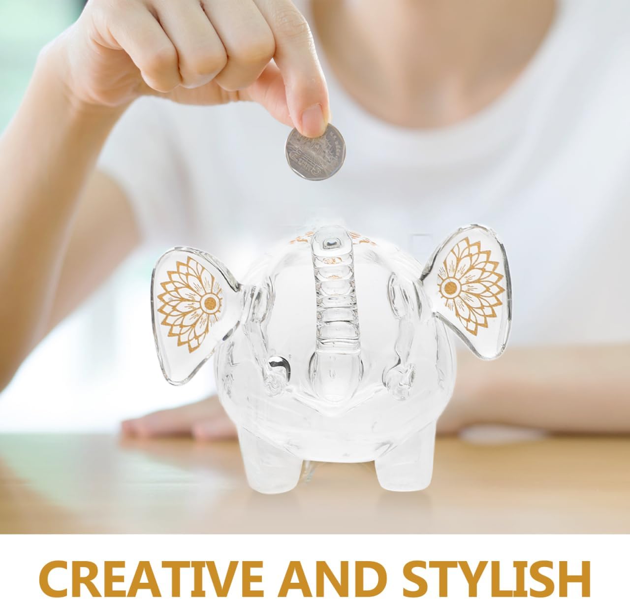 VICASKY Glass Piggy Bank, Clear Elephant Coin Bank Saving Money Box Cash Glass Jar Change Box Keepsake Collectible Pot Money Container for Boys Girls