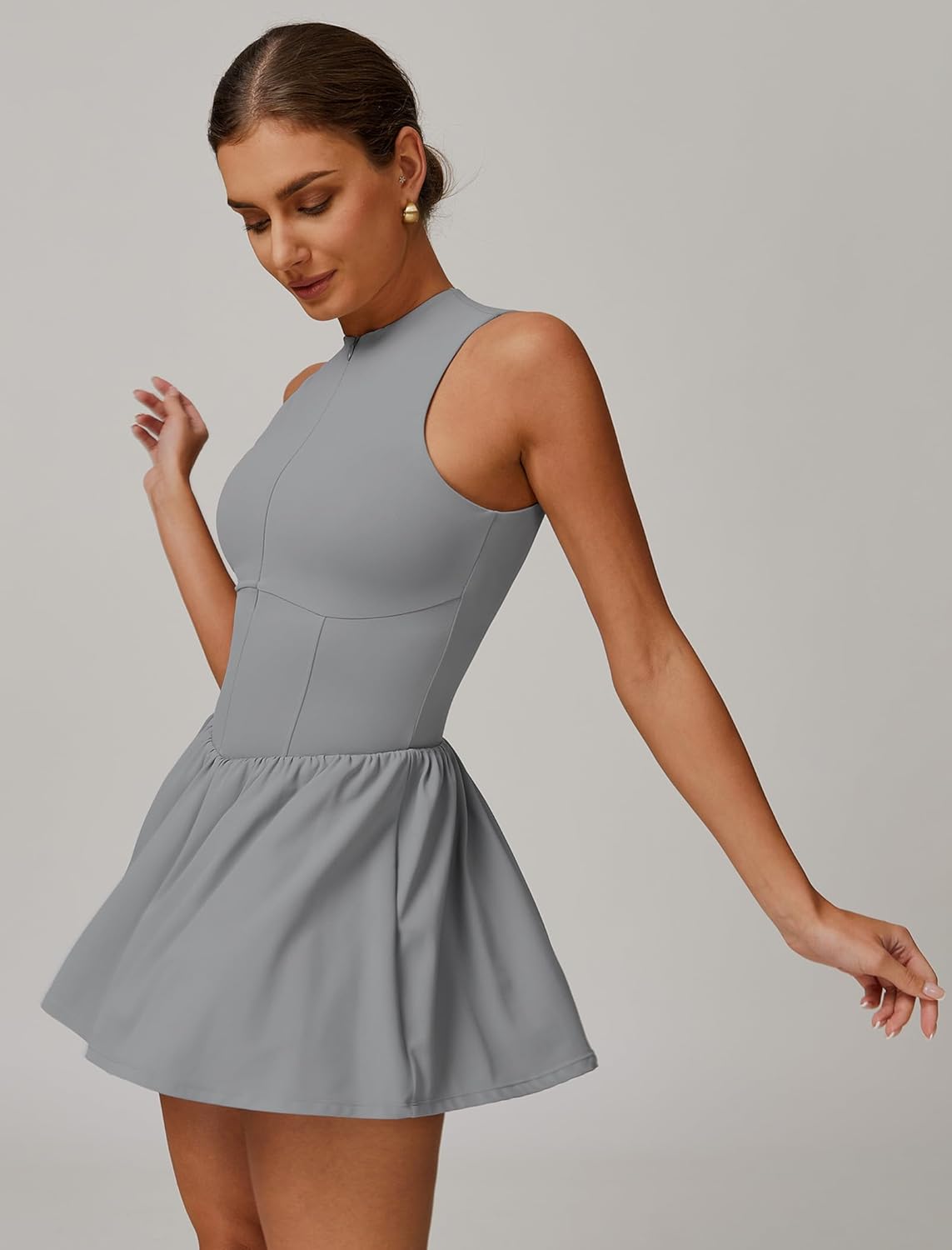 Womens Tennis Golf Dress with Built-in Bra Shorts Zipper Slim Fit A-line Hem Skirt Athletic Dresses with Pockets - Image 6