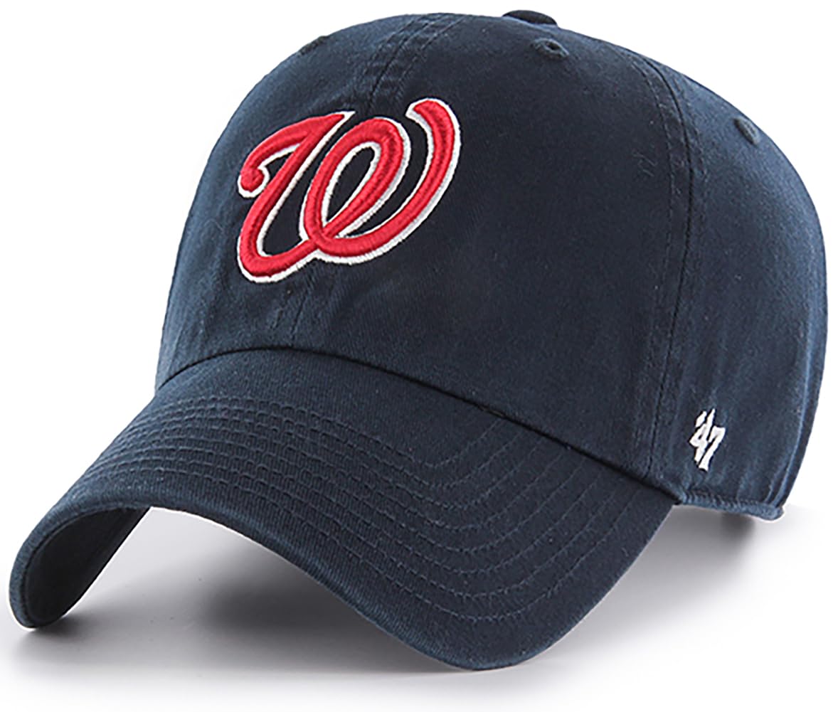 47 Brand MLB Alternate Color Primary Logo Clean Up Adjustable Baseball Cap Hat, Adult One Size Fits All, Washington Nationals, One size