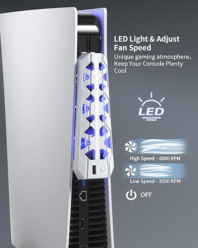 Miniatura 3 de Anspect Ventilador de refrigeración PS5, enfriador de accesorios PS5 con ventiladores de refrigeración de alto rendimiento (6000 RPM), luz LED, hoja