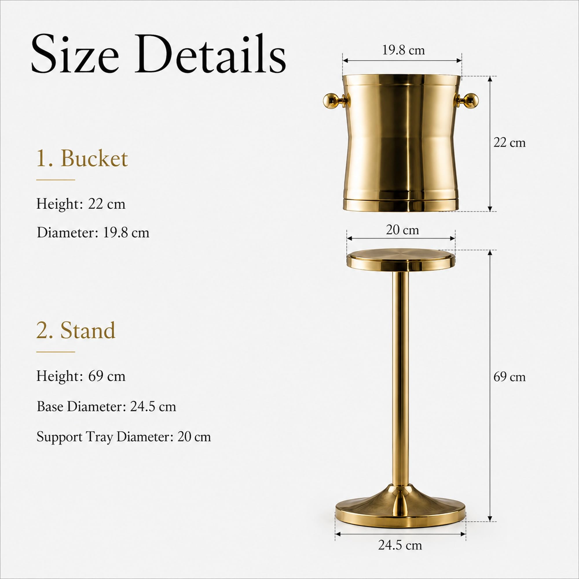 Secchiello per Champagne Autoportante | Secchiello refrigerante per vino rimovibile, alto 69 cm, refrigeratore da pavimento per bevande, ideale per vino e birra.