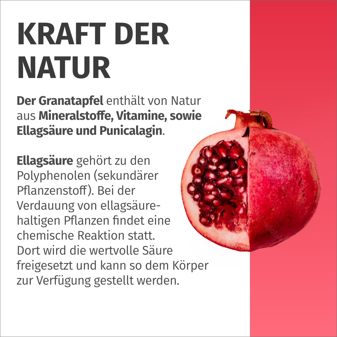 Green Naturals® Granatapfel Kapseln - Hochdosiert: 50:1 Extrakt (=110.000mg) je Tagesdosis mit 40% Ellagsäure - Polyphenole - Deutsche Herstellung - 100% Vegan & Ohne Zusätze - Vorrat für 2 Monate | 50:1 pro Tagesdosis · Entspricht 110.000 mg Granatapfel