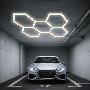 DIY Hexagon Garage Lights, Higher Brightness 20160 Lumens, Hexagon Led Lights, 6500K Natural White, for Home Gym Garage Workshop Basement Warehouse,Gold