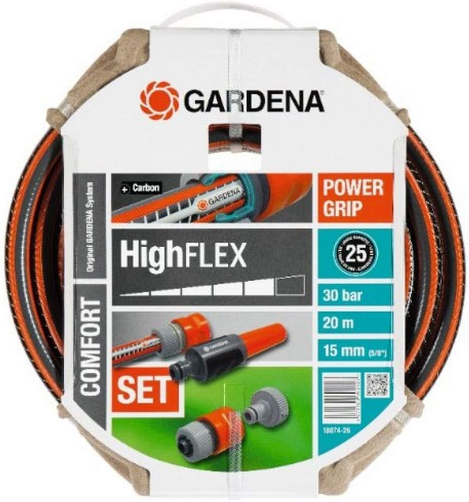 Gardena Set HighFlex Ø 15 mm Con 20 m manguera, Lanza y accesorios de riego, Estándar, 39x39x10,5 cm