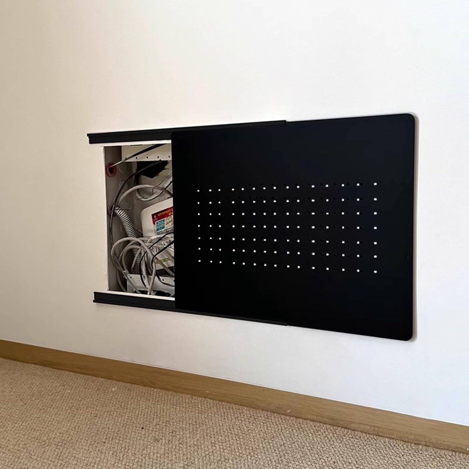 Sliding Fuse Box Cover Cabinet with Self-Adhesive Track, Ultra-Thin Electrical Panel Decorative Lid, Safe Breaker Box Protector, White (60 x 40 cm / 23.6 x 15.7 in)
