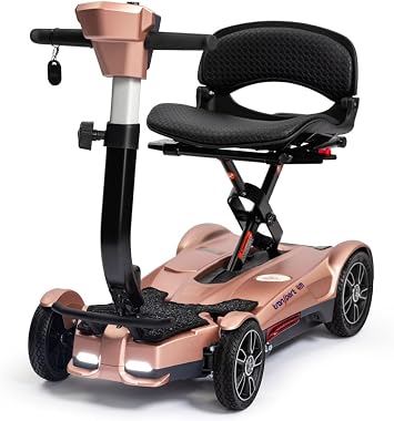 EV Rider Transport 4M Manual Fold Mobility Scooter - Sturdy 4 Wheel Design - Airline and Cruise Ship Approved - Armrests Not Included - 55 LBS. Total Rose Gold