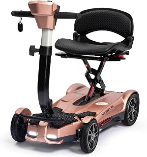 EV Rider Transport 4M Manual Fold Mobility Scooter - Sturdy 4 Wheel Design - Airline and Cruise Ship Approved - Armrests Not Included - 55 LBS. Total (Rose Gold)