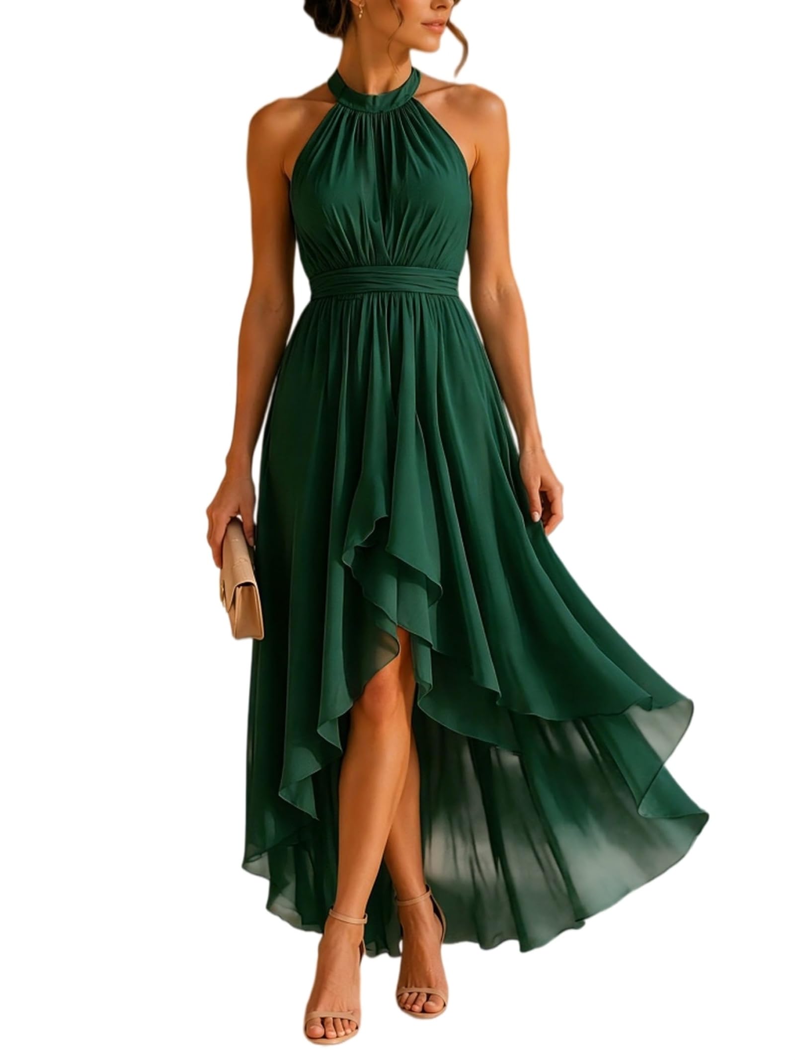 Abito da donna in chiffon, con scollo all'americana, abito da cerimonia