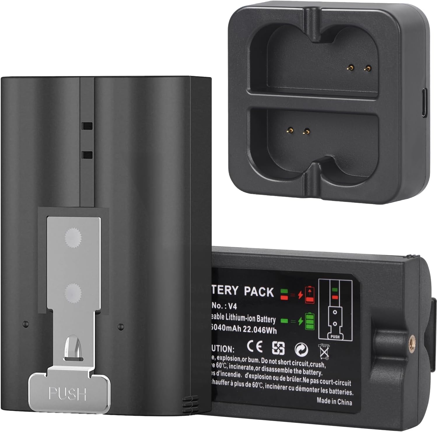 Ring Battery - Confezione da 2 batterie con stazione di ricarica, 6040 mAh, batteria di ricambio ricaricabile V4 per campanello Ring-Video 2/3/3plus/4, Stick Up Cam e Spotlight Cam