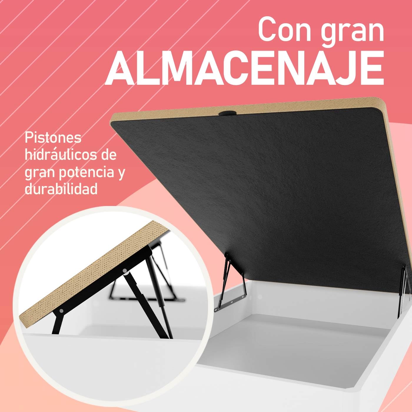 amuéblate Online - Canapé Abatible de Madera Súper Reforzado con Gran Capacidad, Esquinas Redondeadas, 135 x 190, Blanco