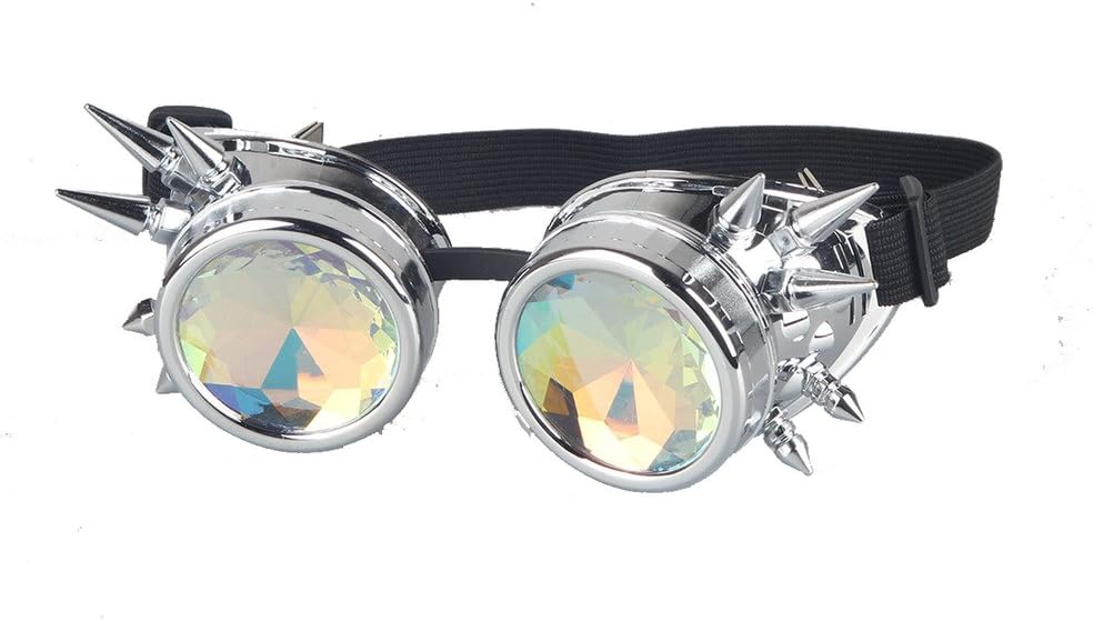 Kaleidoscope Rave Rainbow Crystal Lenses Steampunk Goggles Spike Halloween