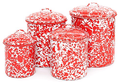 Crow Canyon Home Enamelware 4 Piece Canister Set - Red Marble