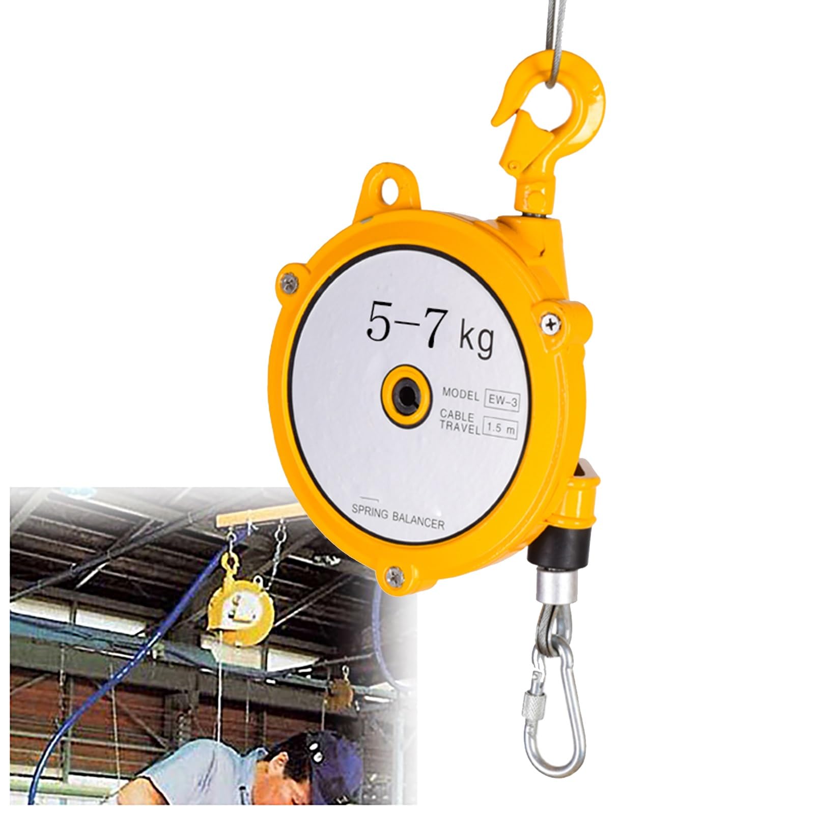 UZAMIRLEX Spring Balancer, Spring Balancer Retractable 1.5m Cable 1-40kg Self-Locking Ratchet(5-7kg)