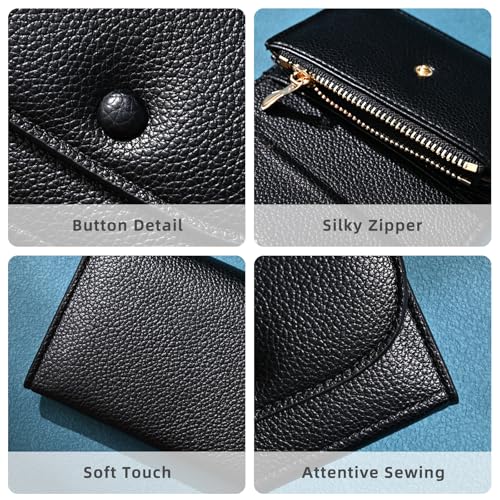 Coin Purse, Cute Wallet for Women, Small Wallets Woman or Man, Coin Pouch Business Credit Card Holder with Zipper for Money Key (Black)3