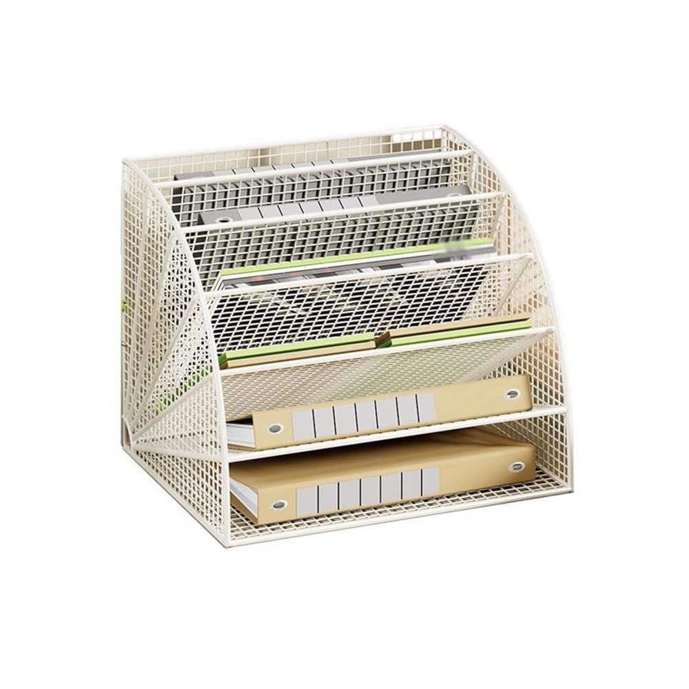 File Organiser Fan-Shaped 6 Compartment Desktop Mesh in Tray Office Desk Tidy A4 File Holder