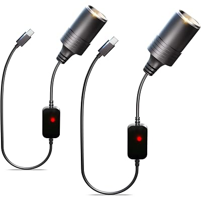 USB C to 12V Adapter, USB C to 12V Cigarette Lighter Adapter PD3.0 Type C Male to 12V 30W Cigarette Lighter Socket Female Cable for Dash Cam Power Bank GPS Car Led Light Strips 2 Pack