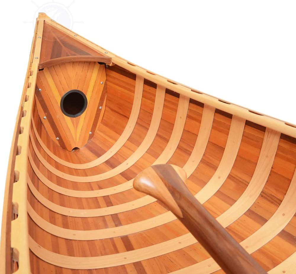 Old Modern Handicrafts 10 ft Wooden Canoe with Ribs Curved Bow - Display Only - Handcrafted in 500+ Hours - 118.5L x 26.2W x 16H Inches