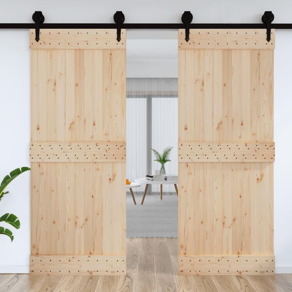 Porte 90x210 cm Bois Massif de Pin Panneau Suspendu en Bois Porte Interieur Bois Porte Bois Porte Coulissante Bois Porte Coulissante sur Rail Porte de Grange Meuble Porte Coulissante