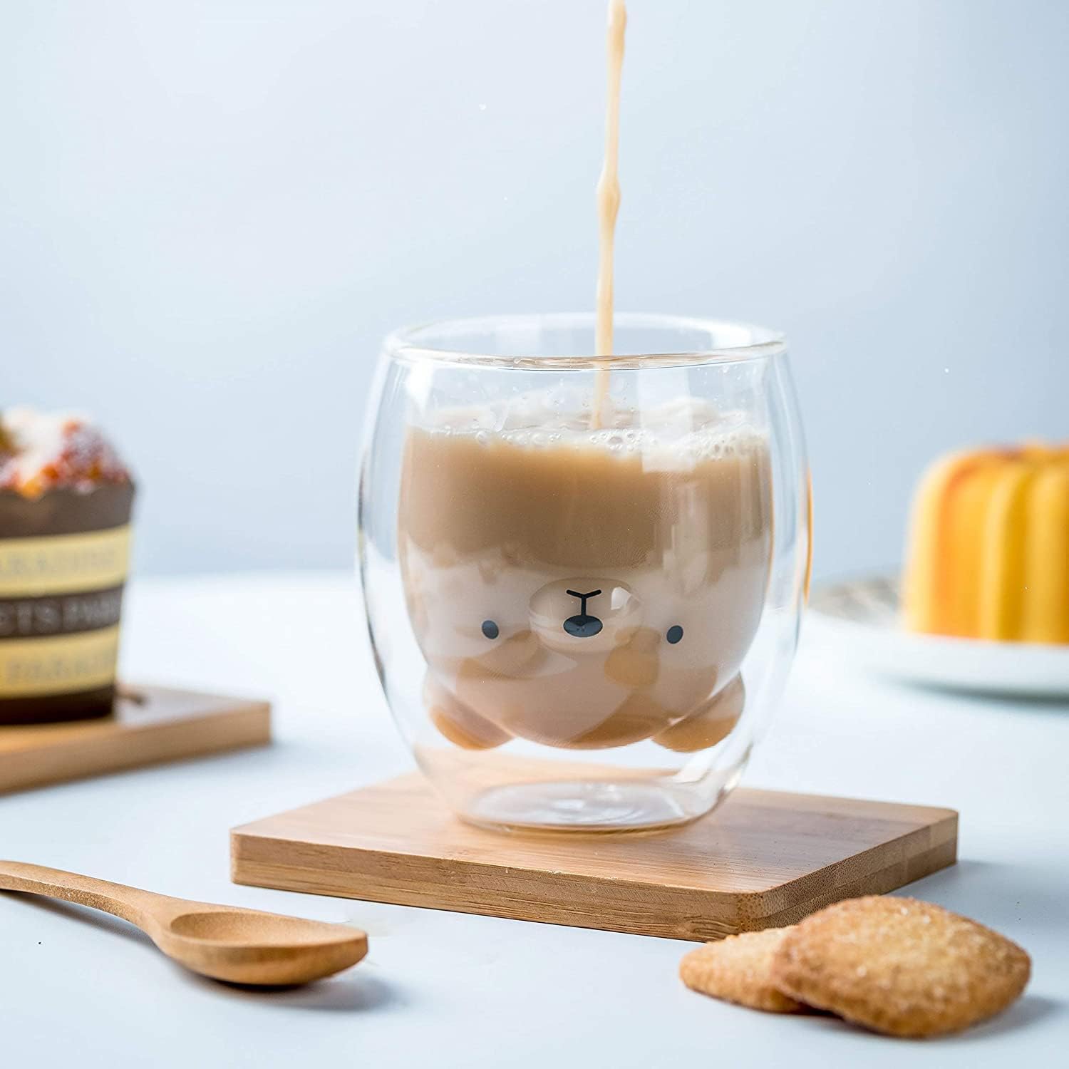 Coffee Cup, Tea Cup, Milk Cup, Double Wall Glass, Bear, 8.4 oz, office and personal cup