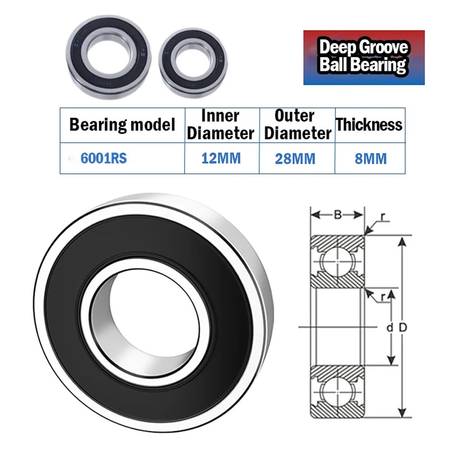 Rodamientos de bolas, compatibles con equipos generales, 6001 R82RS(20pcs 12x28x8)