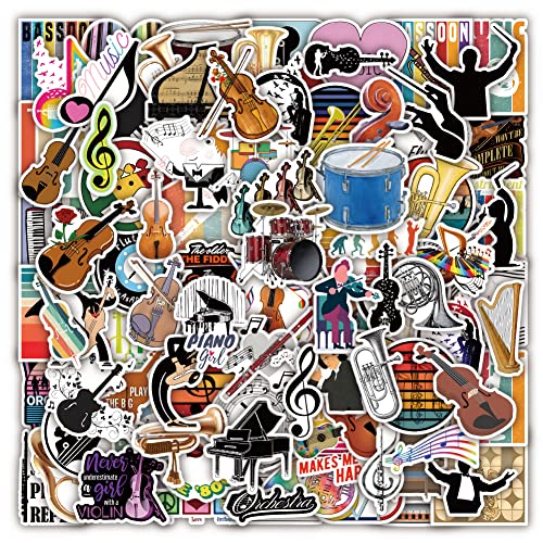 100Pcs Music Stickers for Orchestral, Violin Laptop Stickers for Kids,Musical Instrument Aesthetic Vinyl Waterproof Piano Decal Sticker for Water Bottles,Skateboard,Guitar,Gifts for Adults Teens